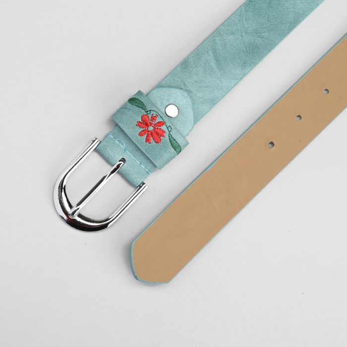 Ремень женский, пряжка матовый металл, ширина - 3,5 см, цвет голубой