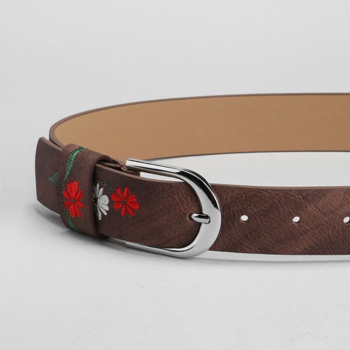 Ремень женский, пряжка матовый металл, ширина - 3,5 см, цвет кофе