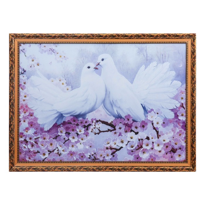 Картина "Голуби с сакурой"  50х70 см, рамка МДФ МИКС