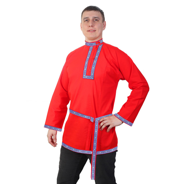 Косоворотка "Емеля", цвет красный, тесьма МИКС, р-р 48-50