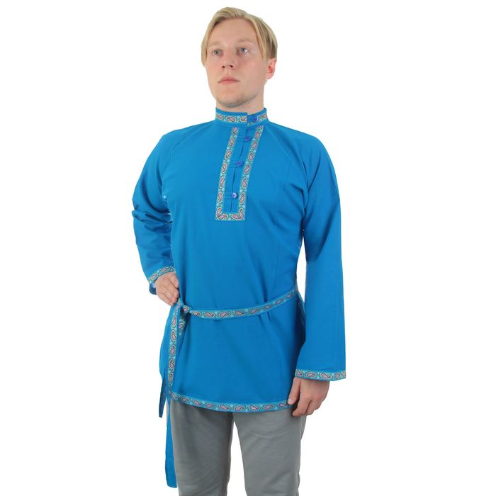 Косоворотка "Емеля", цвет синий, тесьма МИКС, р-р 44-46