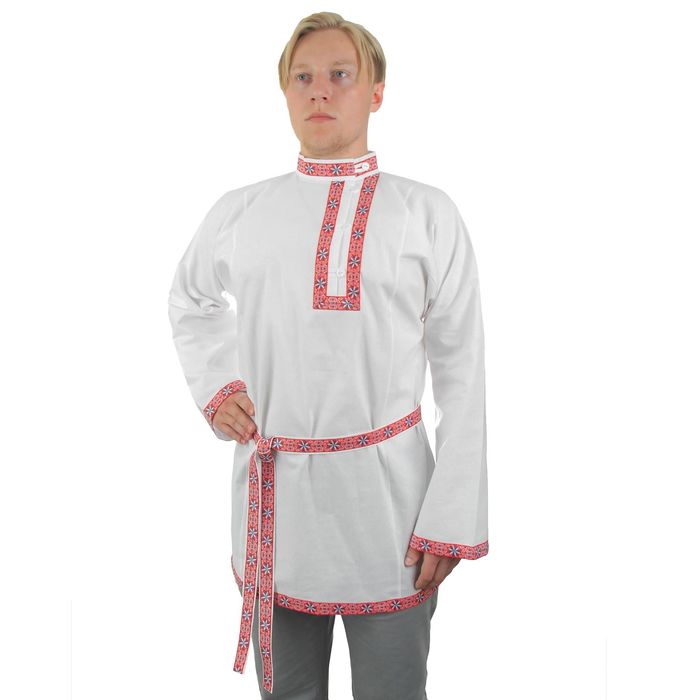 Косоворотка "Емеля", цвет белый, тесьма МИКС, р-р 48-50