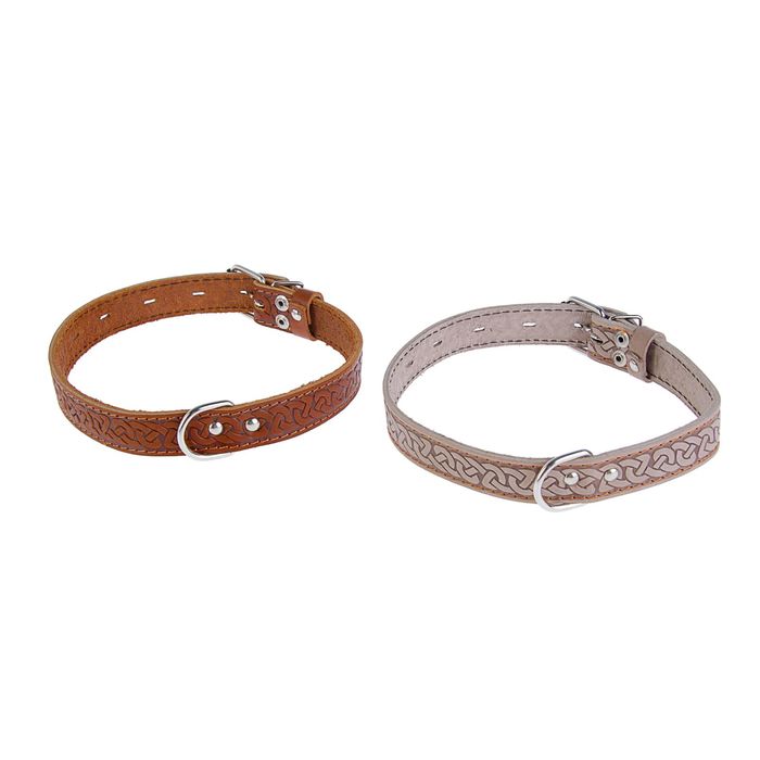 Ошейник кожаный однослойный с тиснением "Кельтик", 55 х 2,5 см, коричневый микс