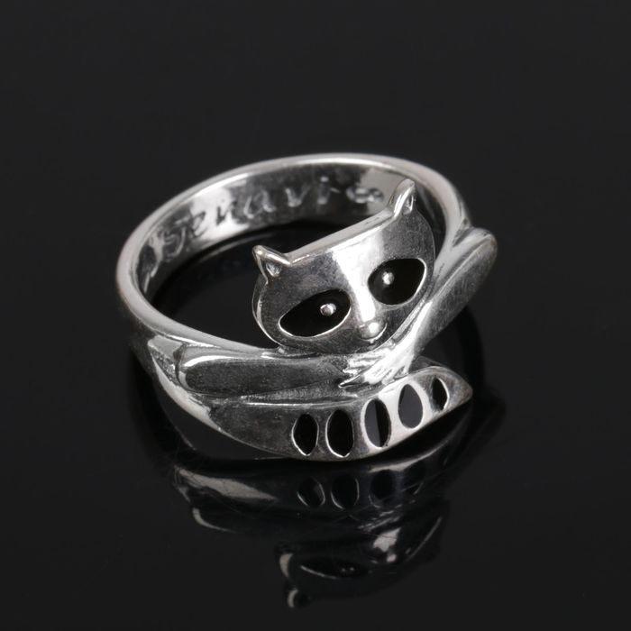 Кольцо "Енот", размер 18, цвет чёрный в чернёном серебре