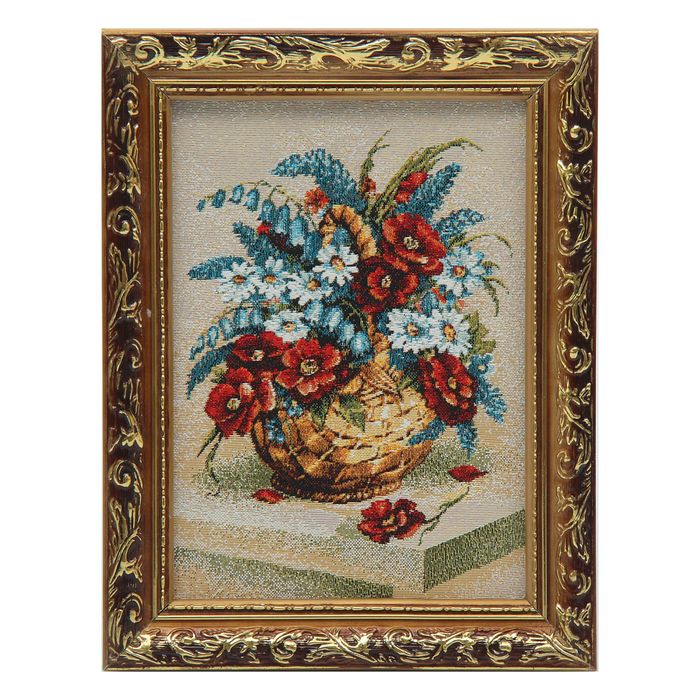 Гобеленовая картина "Букет в корзине" (Красные цветы)" 20*27 см №3
