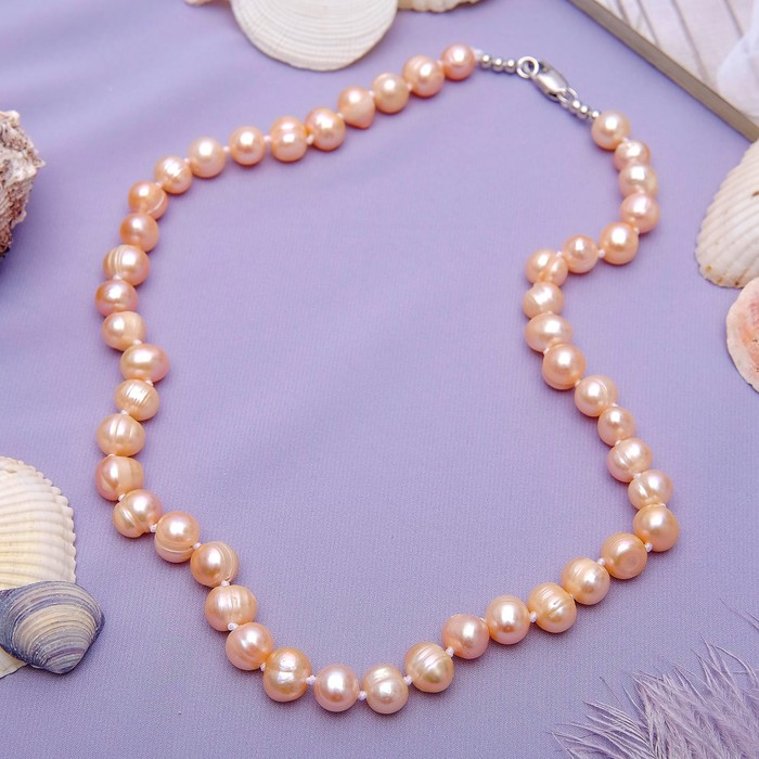 Бусы "Жемчуг речной" шар средний, резной , цвет бежевый, 45см