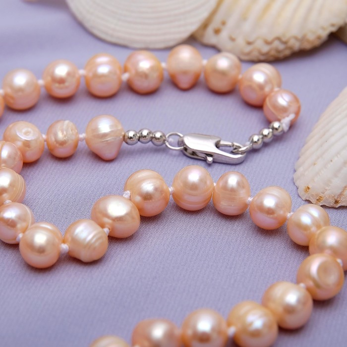 Бусы "Жемчуг речной" шар средний, резной , цвет бежевый, 45см