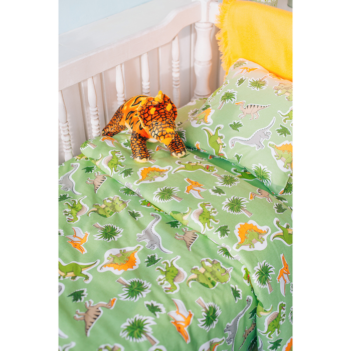 Детское постельное бельё "Крошка Я" Дино 147х112 см, 60х120 см, простыня на резинке, 40х60 см - 1 шт., бязь