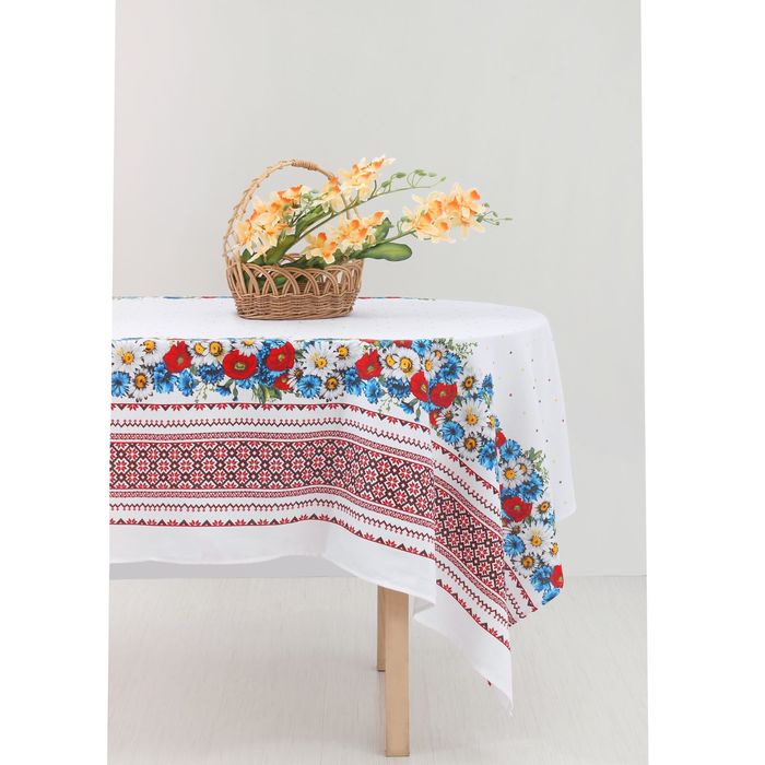 Скатерть "Доляна" Букет 150*250 см, 100% хлопок, рогожка, 162 г/м2