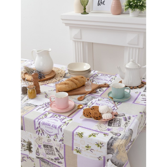 Скатерть "Доляна" Лаванда в провансе 150*250 см, 100% хлопок, рогожка, 162 г/м2