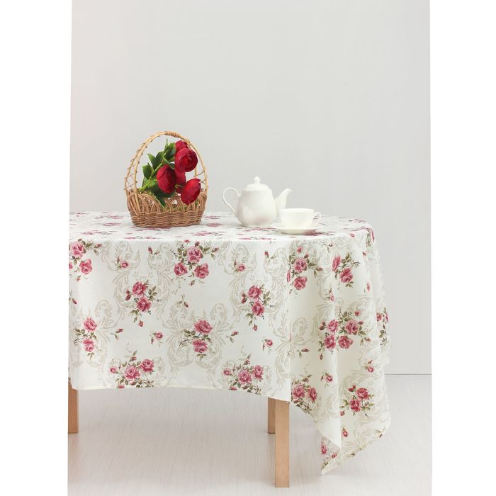 Скатерть "Доляна" Розы в провансе 150*200 см, 100% хлопок, рогожка, 162 г/м2