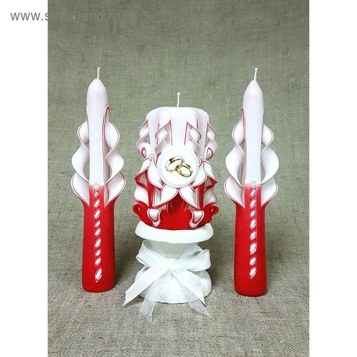 фото Набор свечей резных "свадебный", красный: домашний очаг, родительские свечи, подсвечник мастерская «свечной двор»