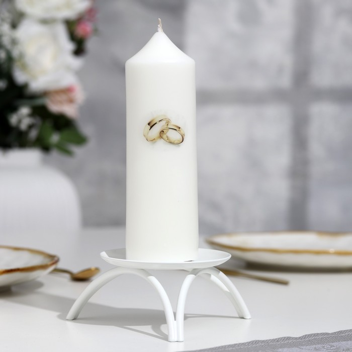 Свеча-цилиндр свадебная Обручальные кольца, 5х15,5 см, белая, домашний очаг, ручная работа