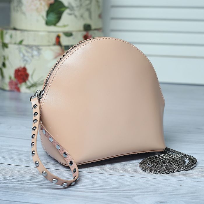 Сумка женская на молнии, 1 отдел, наружный карман, цепочка, цвет пудра