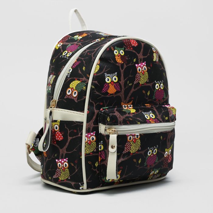 Рюкзак детский "Совы", отдел на молнии, наружный карман, цвет чёрный