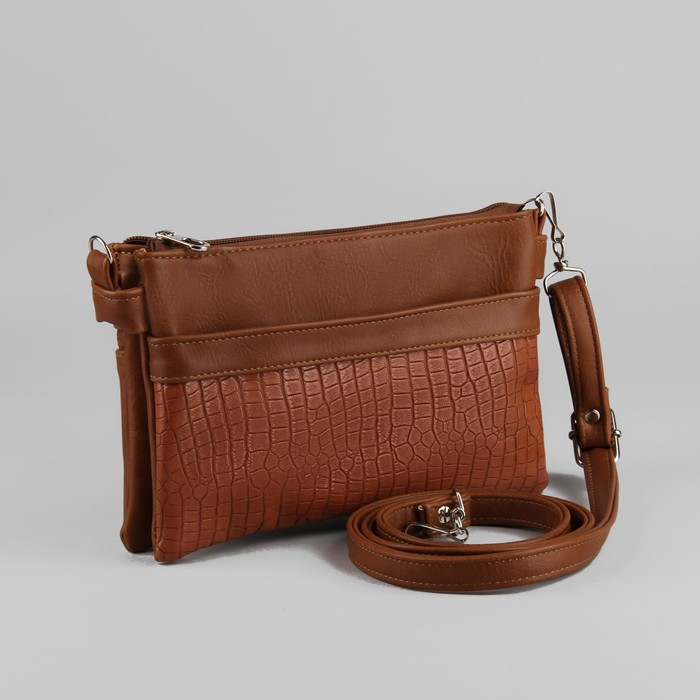 Сумка женская на молнии, 2 отдела, регулируемый ремень, цвет коричневый