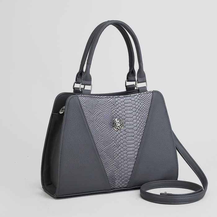 Сумка женская на молнии, 1 отдел с перегородкой, наружный карман, длинный ремень, цвет серый