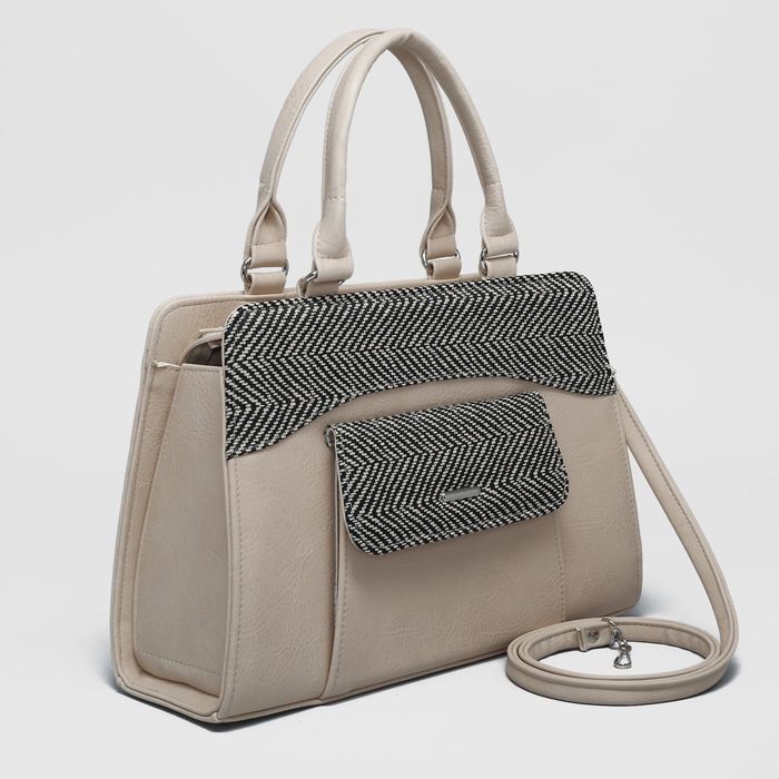 Сумка женская на молнии, 1 отдел с перегородкой, наружный карман, длинный ремень, цвет светло-бежевый