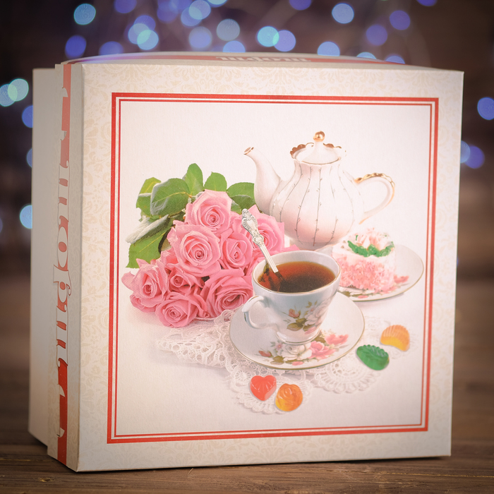 Кондитерская упаковка, короб, "Чаепитие" 21,5 х 21,5 х 12 см,1 кг
