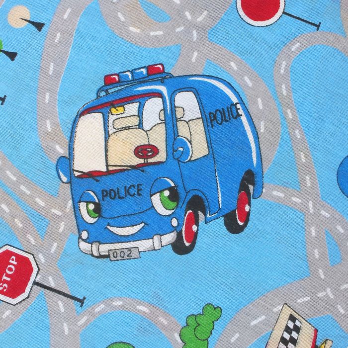 Постельное бельё "Экономь и Я" 1,5 сп. Синие Машинки 145х210 ± 5 см, 150х210 ± 5 см, 50х70 ± 5 см, бязь 120 гр/м²