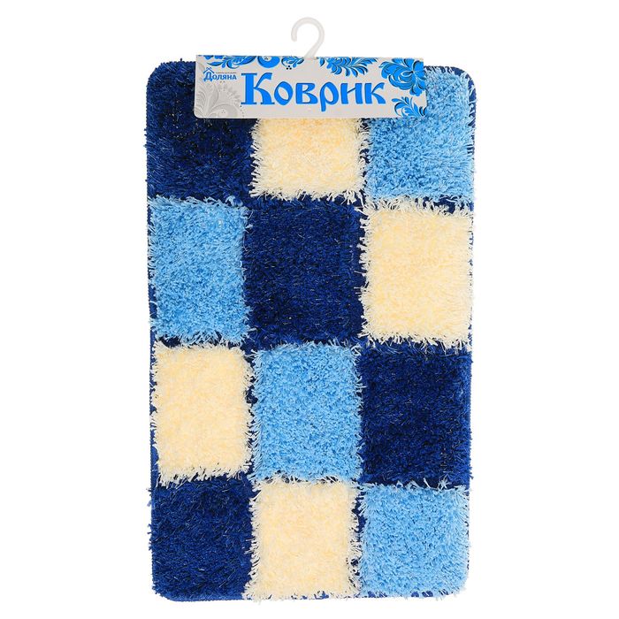 Коврик для ванной "Шахматная доска", цвет синий