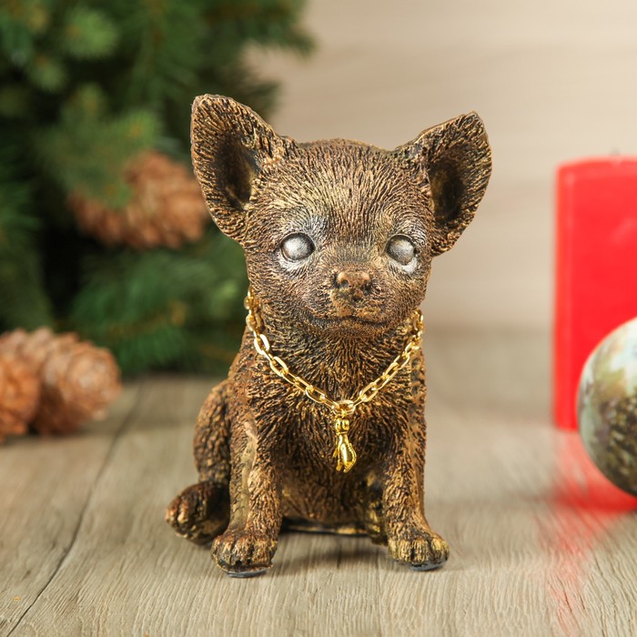 Копилка "Щенок Чихуа", бронза Н-19см. L-15см.