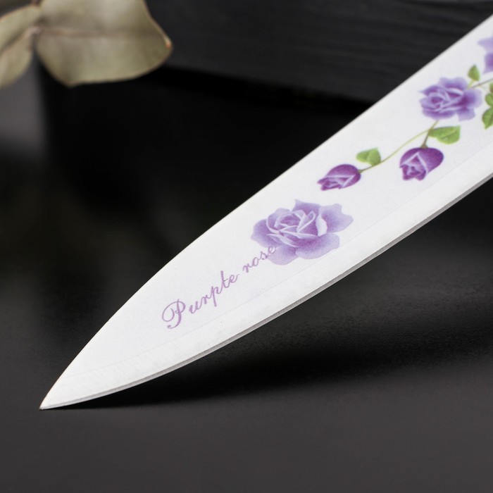 фото Нож кухонный с антиналипающим покрытием доляна «сиреневая роза», лезвие 20 см