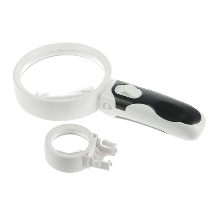 Лупа 5х, 16х, d=3 см, d=8.5 см, с подсветкой, с ручкой, 3 ААА, 2х10х4 см