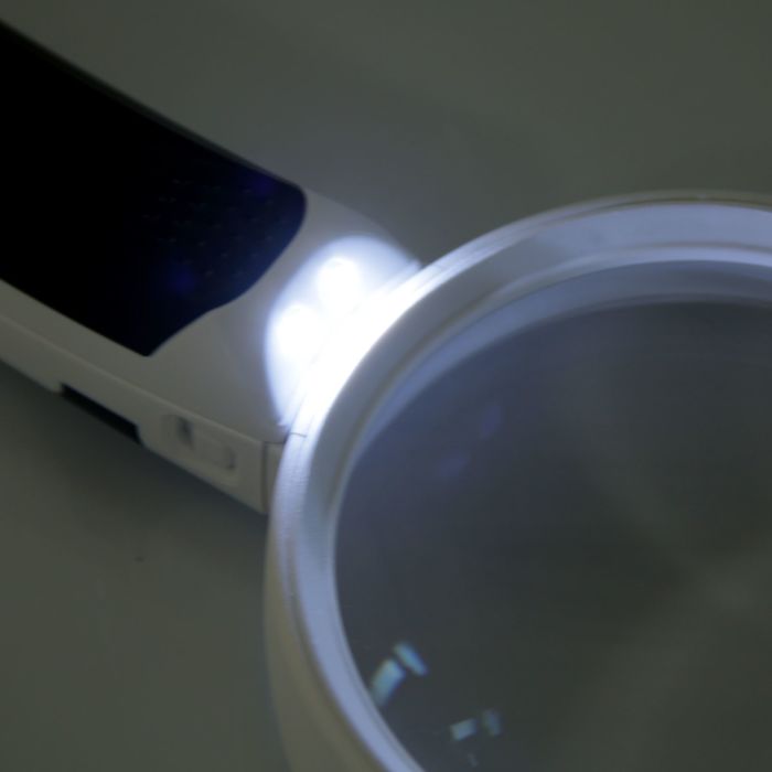 Лупа 5х, 16х, d=3 см, d=8.5 см, с подсветкой, с ручкой, 3 ААА, 2х10х4 см