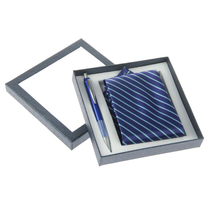Набор подарочный 2в1 (ручка+галстук синий), квадратная коробка, 15,5*15,5*3см