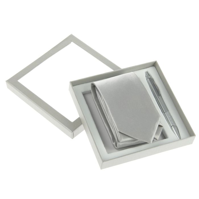 Набор подарочный 2в1 (ручка+галстук серый), квадратная коробка, 15,5*15,5*3см