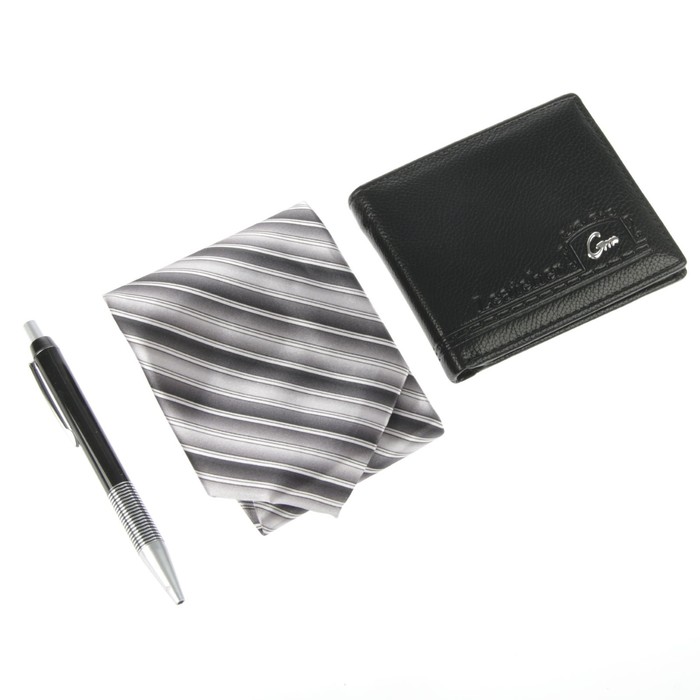 Набор подарочный 3в1 (галстук в полоску+ручка+кошелёк), в карт коробке, 24*14,5*4,5см