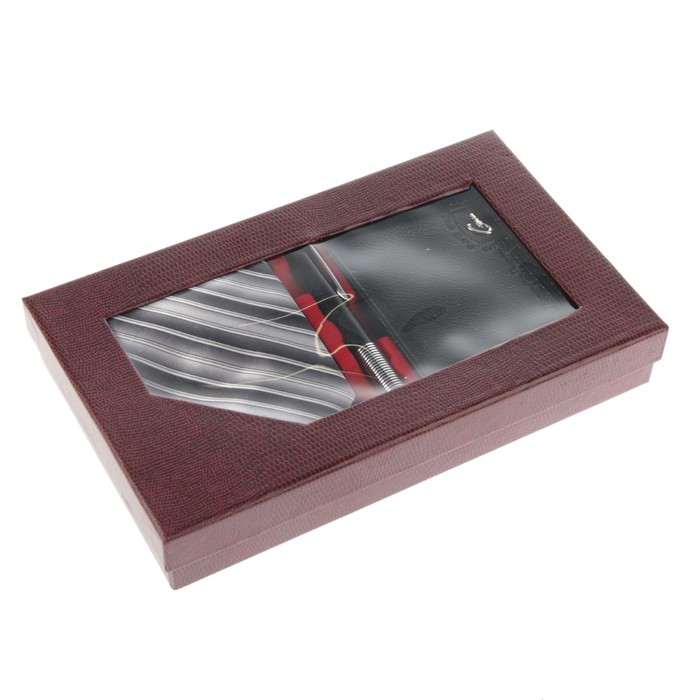 Набор подарочный 3в1 (галстук в полоску+ручка+кошелёк), в карт коробке, 24*14,5*4,5см