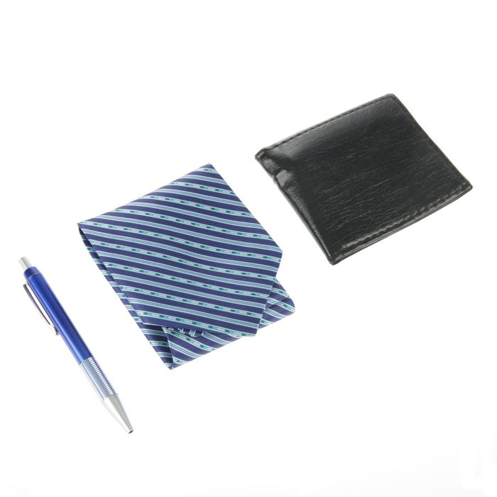 Набор подарочный 3в1 (галстук синий+ручка+кошелёк), в карт коробке, 24*14,5*4,5см