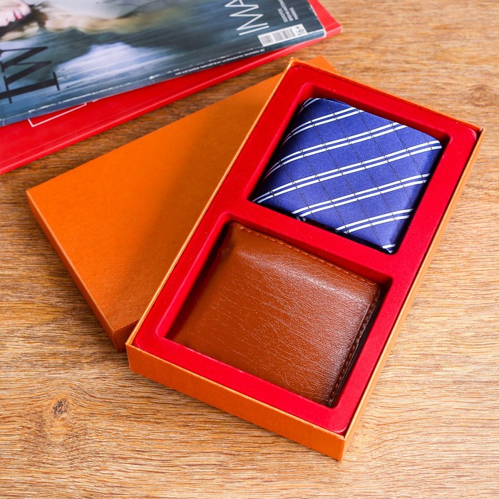 Набор подарочный 2в1 (галстук+кошелёк), в карт коробке, 25*14,5*4см