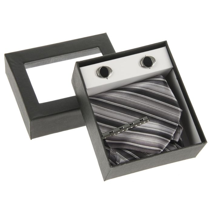 Набор подарочный 3в1 (галстук чёрный+зажим+запонки), микс, в карт коробке, 11,5*13,5*5,5см