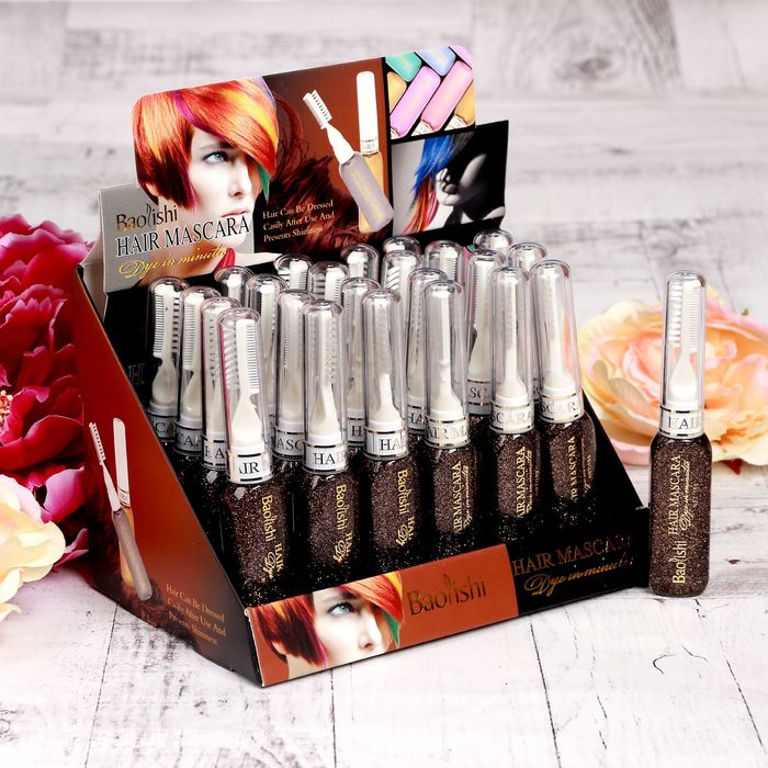 Гель-блестки для волос с щеточкой, 18 гр, цвет тёмно-коричневый