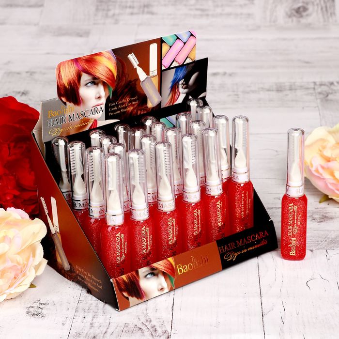 Гель-блестки для волос с щеточкой, 18 гр, цвет красный