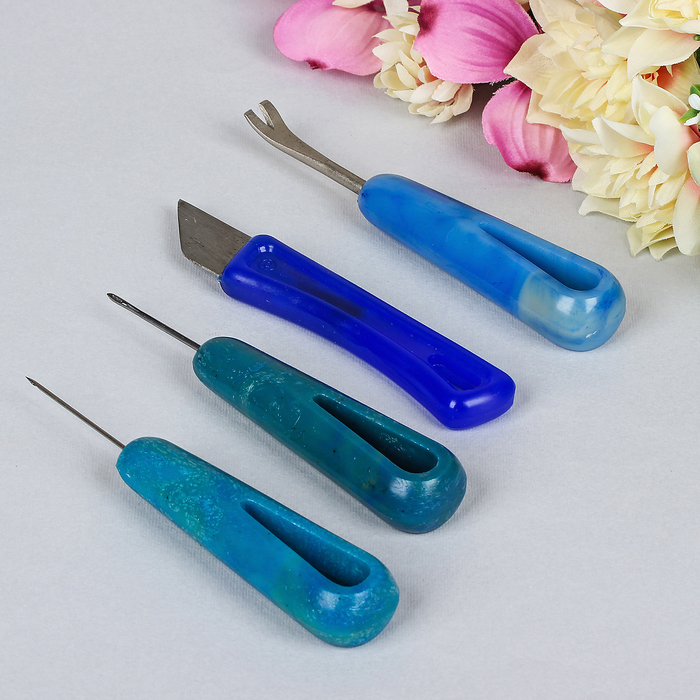 Набор скорняжный "Умелец-2", 4 предмета: шило сапожное, швейное, нож сапожный, гвоздодёр