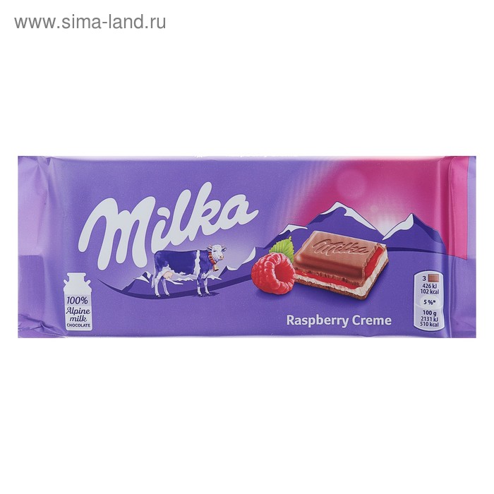 Шоколадная плитка Milka Raspberry Crème, 100 г