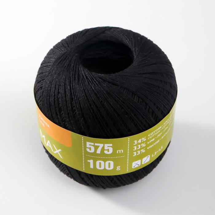 Пряжа KROK max (КРОК мах) 34% хлопок, 33% лен, 33% вискоза 575м/100гр (30001 черный_x1)
