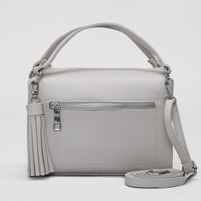 Сумка женская, отдел на магнитах, наружный карман, регулируемый ремень, цвет светло-серый