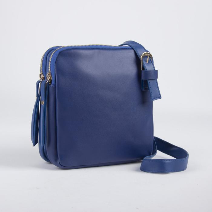 Сумка женская, 2 отдела на молниях, регулируемый ремень, цвет синий