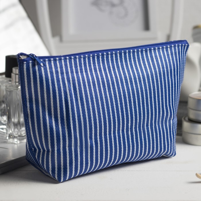 Косметичка простая «Полоски», отдел на молнии, цвет белый/синий