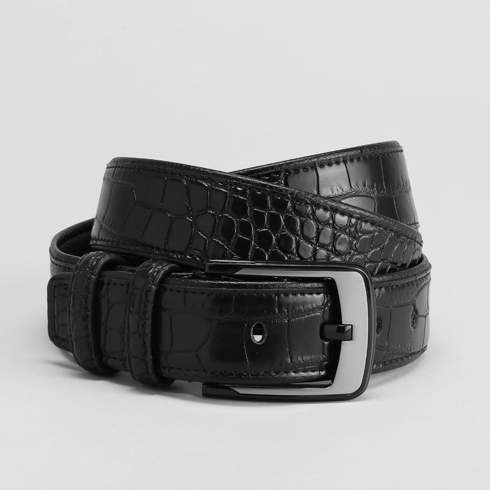 Ремень мужской, 2 строчки, цвет чёрный