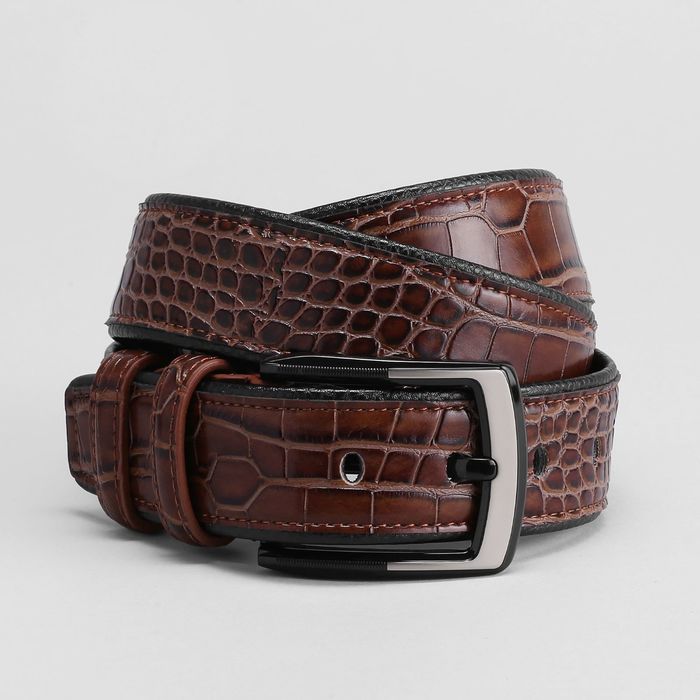 Ремень мужской, 2 строчки, цвет коричневый