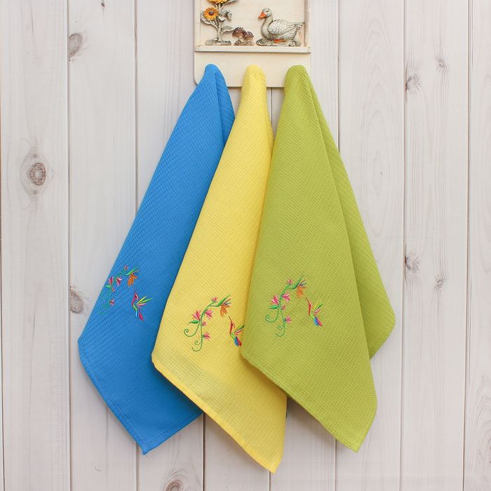 Набор вафельных полотенец "Доляна" Колибри , 40х70 см- 3шт,100% хл,150 гр/м2