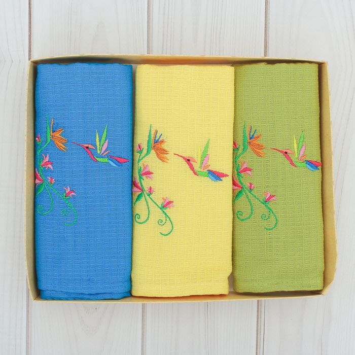 Набор вафельных полотенец "Доляна" Колибри , 40х70 см- 3шт,100% хл,150 гр/м2