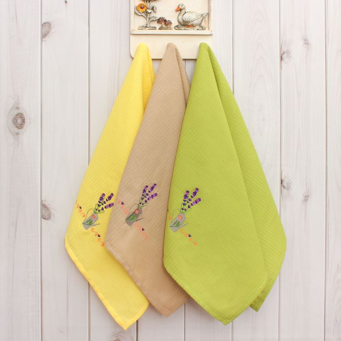 Набор вафельных полотенец "Доляна" Лаванда, 40х70 см- 3шт,100% хл,150 гр/м2