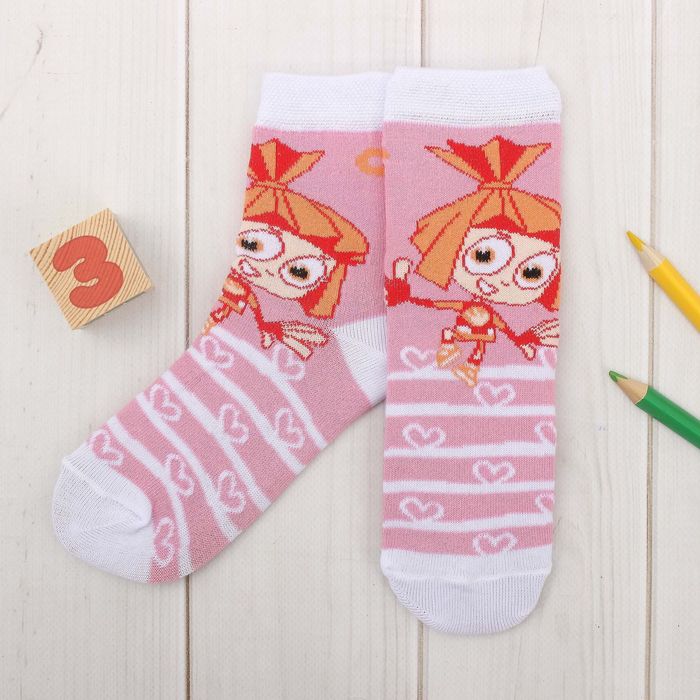 Носки детские ФИКСИКИ "Симка" роз., 16-18 см, 4-6 лет, 80% хл,17% пэ,3% эл.